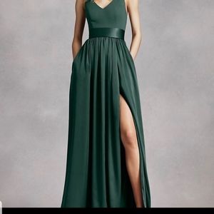 White by Vera Wang vneck halter gown with sash. Forest green size 14